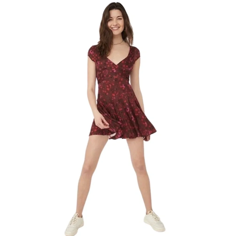 NWT Free People It Takes Two Wrap Knit Skater Dress in Plum Combo Sz. M